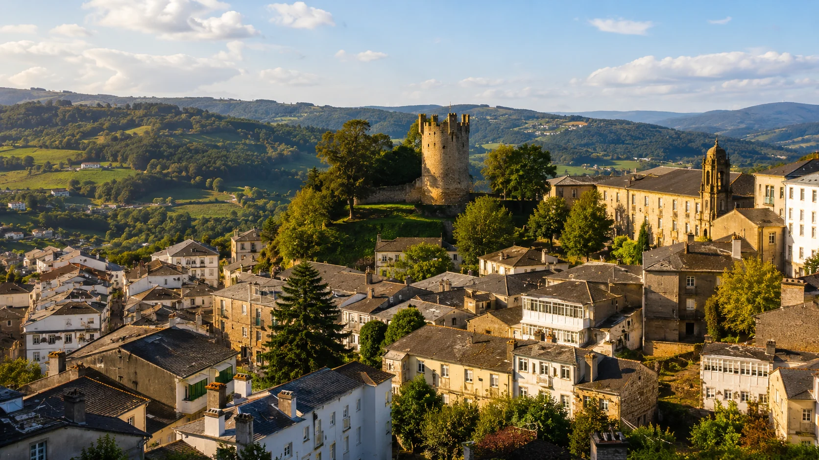 Vista de la Rúa Maior de Sarria, calle principal del Camino de Santiago en la villa